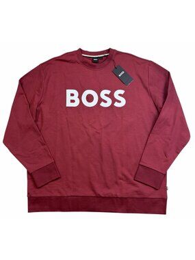 HUGO BOSS MENS SIZE 4XL Dark Red Soleri Sweatshirt White Logo NEW $178